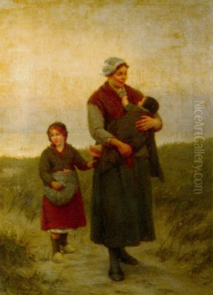 A Mother And Her Children Returning Home - view 1
