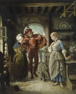 Gretchen Empfangt Das Schmuckkastchen Von Mephisto Im Haus Der Nachbarin Marthe by Dieudonne Raphael Bourdier