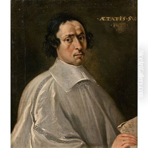 Portrait D'homme D'eglise by Sebastien Bourdon