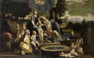 La Sainte Famille En Egypte Dite La Sainte Famille A La Vasque by Sebastien Bourdon