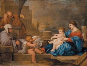 Sainte Famille Avec Sainte Elisabeth Et Saint Jean Baptiste by Sebastien Bourdon