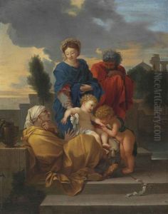 The Holy Family With Saint Elizabeth And The Infant Saint John The Baptist by Sebastien Bourdon