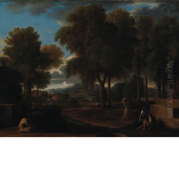 Italianate Landscape With A Monk And Peasants By A Fountain - view 1
