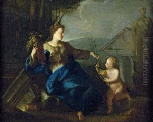 Pomona Mit Fullhorn Bekommt Einen Rosenstock Von Einem Putto Dargebracht