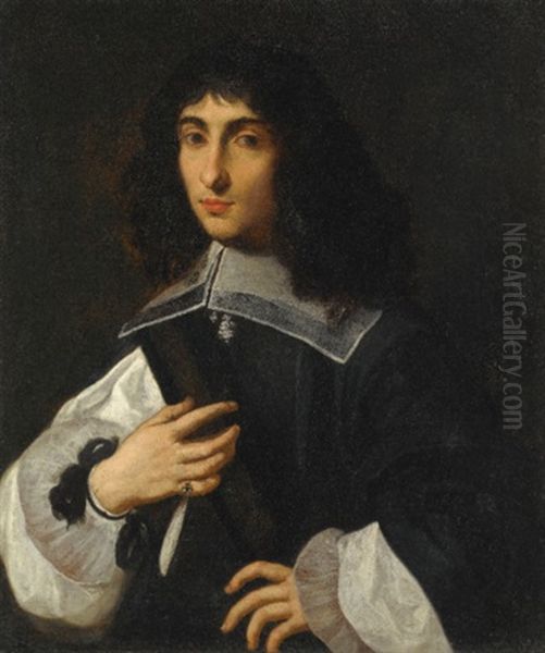Portrait Of A Young Man, Half Length, Wearing A Black Tunic Over A White Shirt - view 1