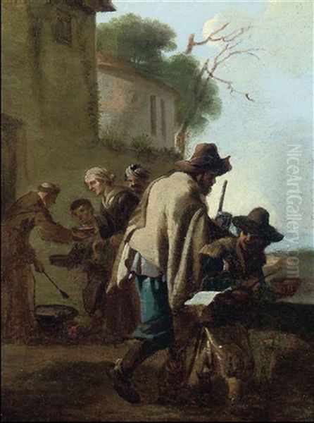 A Monk Serving Gruel To Peasants Outside A Church - view 1