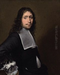Portrait Of A Gentleman In A Black Doublet With A White Collar by Sebastien Bourdon