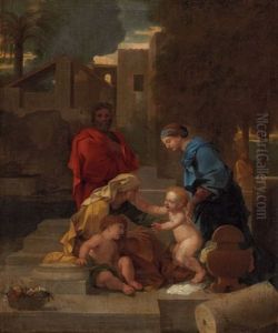 The Holy Family With Saint Elizabeth And The Infant Saint John The Baptist by Sebastien Bourdon