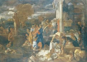 The Philistines Stricken After Looking Into The Ark Of The Covenant by Sebastien Bourdon