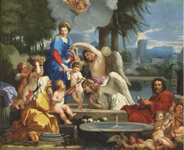 The Holy Family With Saint Elizabeth And Saint John The Baptist, In A Classical Landscape With Ruins, Surrounded By Putti - view 1