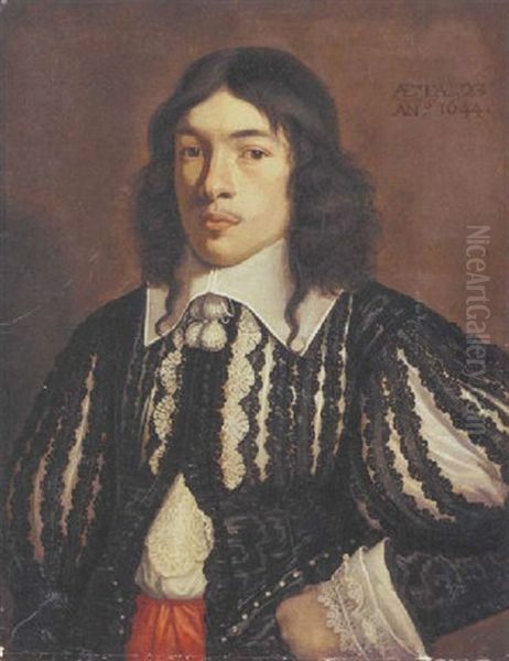Portrait Of A Gentleman, Aged 23, In A Black Slashed Doublet And A White Lace Shirt - view 1