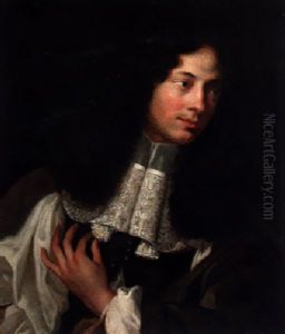 Portrait Of A Gentleman In A Grey Coat With Slashed Sleaves And A Lace Jabot by Sebastien Bourdon
