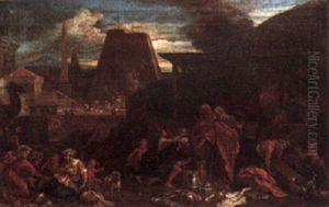 The Building Of The Tower Of Babel by Sebastien Bourdon