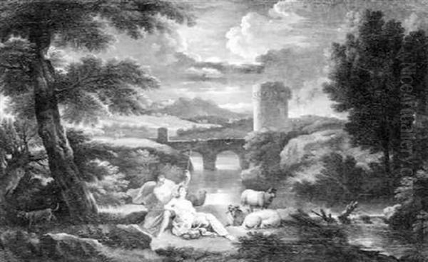 Arkadische Flusslandschaft Mit Rastendem Hirtenpaar - view 1