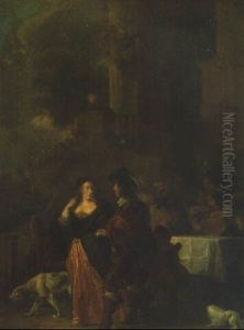 Elegant Company At A Table Outside A Mansion by Sebastien Bourdon