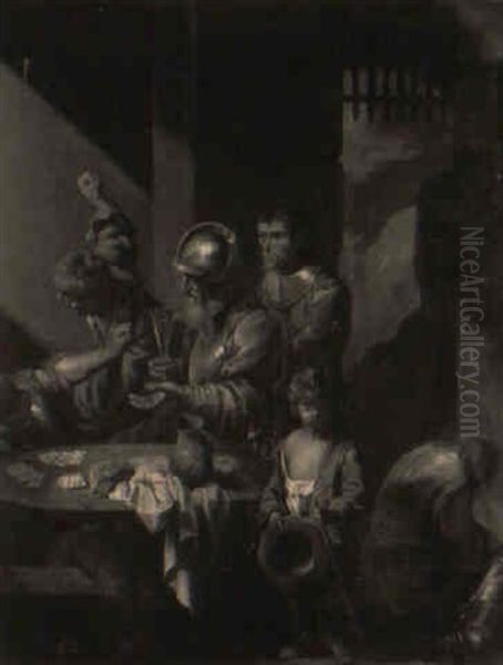 An Interior Scene With Figures Fighting Over Cards - view 1