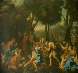 Quellwunder. Moses Immitten Der Israeliten Schlagt Mit      Seinem Stab Wasser Aus Dem Felsen