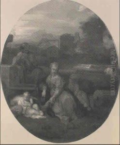Sante Famille Avec Saint Jean Baptiste by Sebastien Bourdon