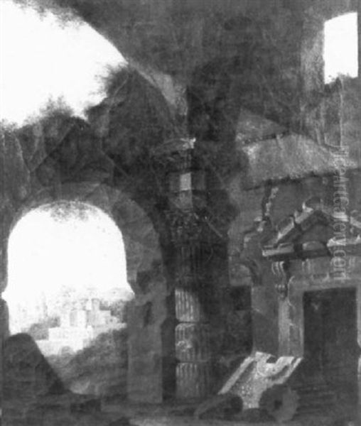 Scene De Ruines Romaines Sur Fond De Paysage - view 1