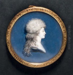 Portrait De Jeune Femme En Buste De Profil Vers La Droite Sur Fond Bleu by Charles Guillaume Alexandre Bourgeois