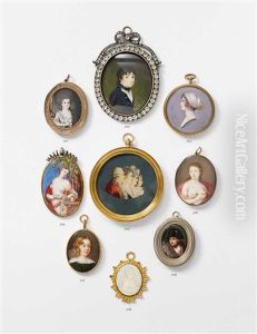 Round Portrait Of A Young Lady by Charles Guillaume Alexandre Bourgeois