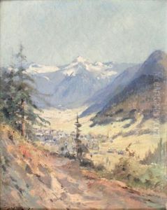 Village Dans La Vallee by Eugene Bourgeois