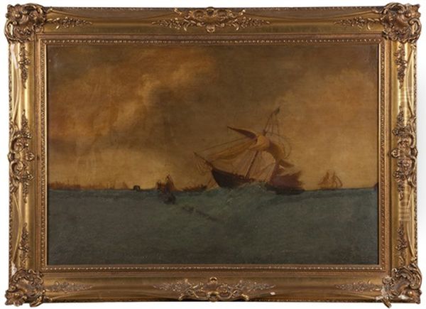 Ships At Sea With A Distant Shoreline - view 1
