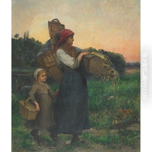 Mother And Young Girl Returning From Market - view 1