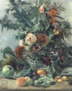 Stilleben Med Blommor Och Frukter by Pierre Bourgogne