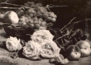 Still Life With Roses, Peaches And Grapes