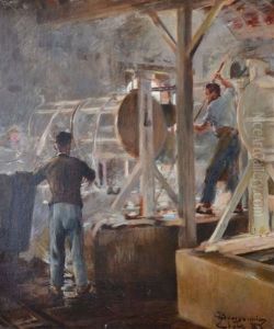 L'atelier De Cardage by Claude Charles Bourgonnier