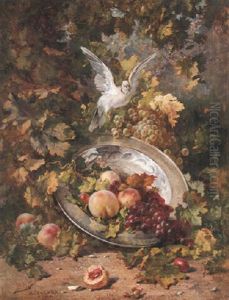 Peaches And Grapes With A Dove by Antoine Joseph Bourlard