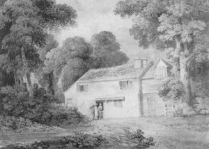Figures Before A Woodland Cottage by James Bourne