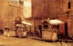 Frugtboder Pa Et Torv I Napoli by Auguste Bourotte