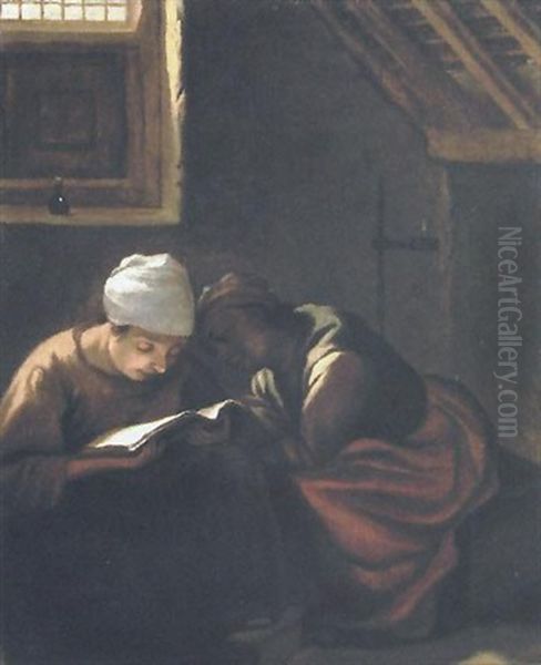 Interieur Avec Femme Lisant Et Sa Servante - view 1