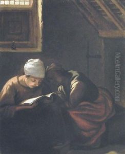 Interieur Avec Femme Lisant Et Sa Servante