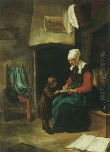 A Domestic Interior With An Old Maid Teaching A Young Boy To Read A Domestic Interior With An Old Maid Teaching A Young Boy To Read