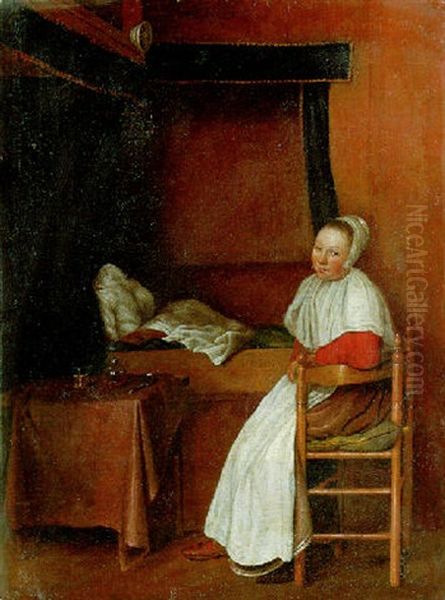 A Woman Seated By A Bed - view 1