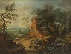 Landschaft Mit Wanderern Und Ruine