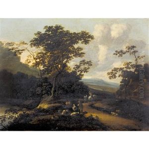 Landschaft Mit Hirtenpaar Und Bauernhaus by Pieter Bout