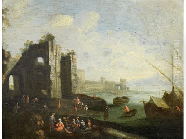 Figures Resting Before A Harbour - view 1