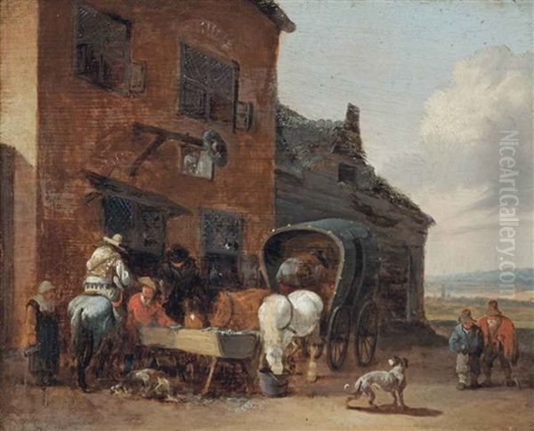 Travellers Outside An Inn - view 1