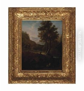 A River Landscape With Travellers And Fishermen by Pieter Bout