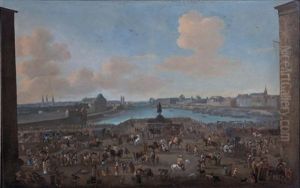 Le Pont-neuf, Vue De L'entree De La Place Dauphine, Le Quai Malaquais Avec Le College Des Quatre Nations Et La Grande Galerie Du Louvre