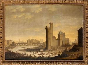 Paris Vue De La Seine, Notre Dame, Le Pont Neuf Et A Droite La Tour De Nesle by Pieter Bout