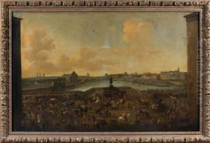 Le Pont Neuf, Vue De L'entree De La Place Dauphine, Le Quai Malaquais Avec Le College Des Quatre Nations Et La Grande Galerie Du Louvre