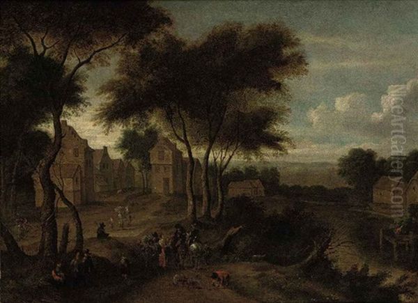 A River Landscape With A Village And Travellers On A Path - view 1