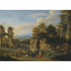 An Italianate Landscape With Figures Resting Near Ruins