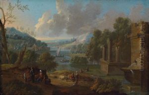 Sudliche Flusslandschaften Mit Romischen Ruinen (2 Works In Collab. W/adriaen Frans Boudewijns) by Pieter Bout