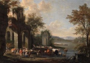 Hirten Und Ihre Herde Vor Romischen Ruinen by Pieter Bout